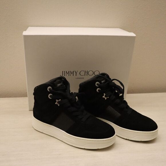 Jimmy Choo Women's Sz 36.5 US 6.5 Black Suede Hawaii High Top Sneakers